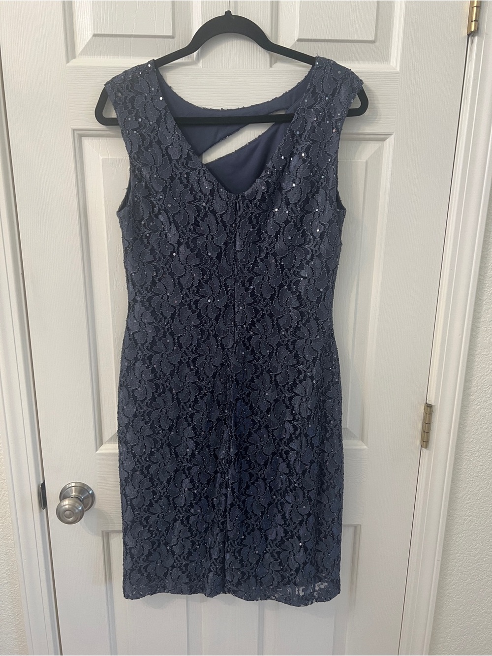 connected apparel Navy Lace Midi Dress with Sequins